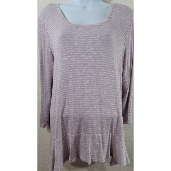 Absolutely Famous Lilac White Striped Slub Knit Top XL Lightweight Soft Stretchy - Picture 1 of 6
